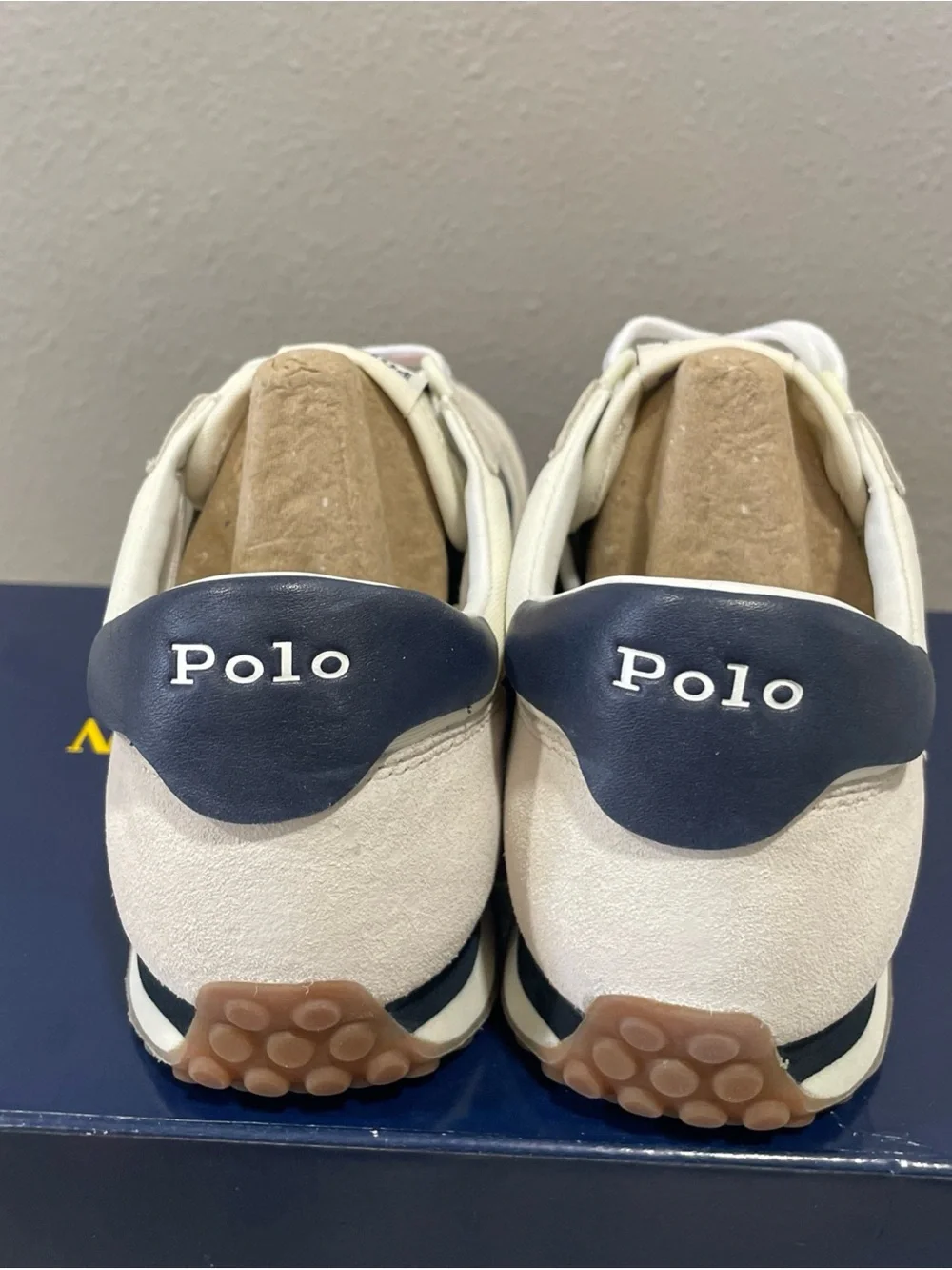Polo by Ralph Lauren Men’s Cream, Navy & Red Athletic Sneakers